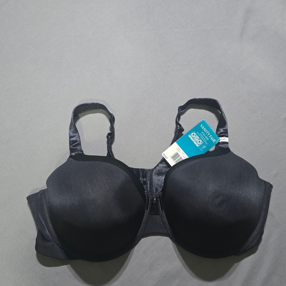 Vanity Fair Bra Womens 44D Black Beauty Back Full Figure Underwire 76338
